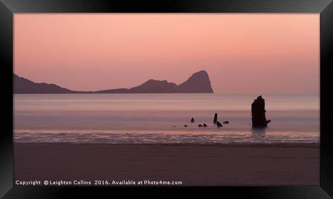 Sunset at Rhossili Bay South Wales Framed Print by Leighton Collins