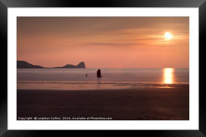 Pastel Sunset at Rhossili Bay Framed Mounted Print by Leighton Collins