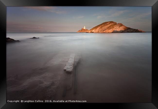 Mumbles lighthouse Swansea Framed Print by Leighton Collins