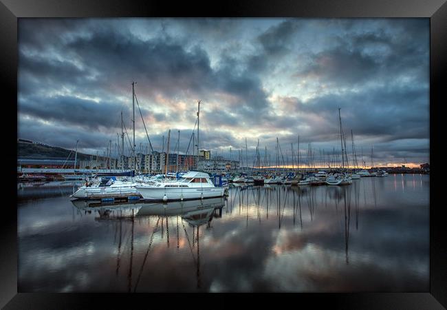 Swansea Marina Reflections Framed Print by Leighton Collins