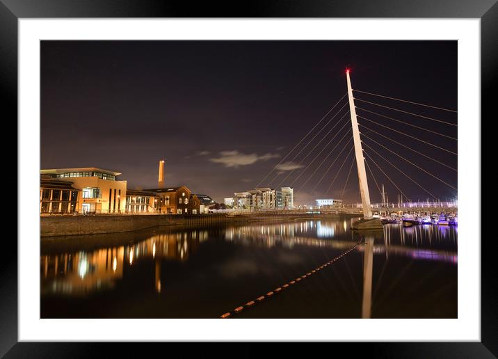 River Tawe at night Framed Mounted Print by Leighton Collins