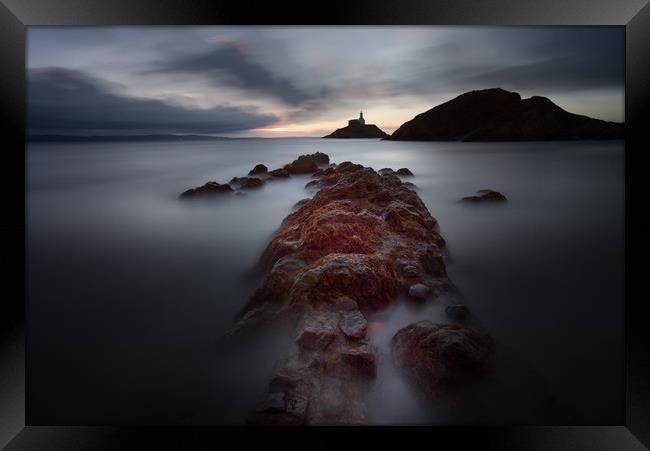 Mumbles lighthouse at daybreak Framed Print by Leighton Collins