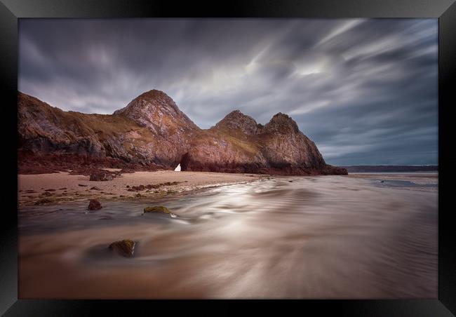 Low tide at Three Cliffs Bay Framed Print by Leighton Collins