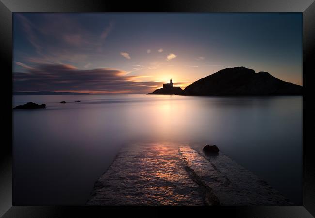 Mumbles lighthouse at dawn Framed Print by Leighton Collins