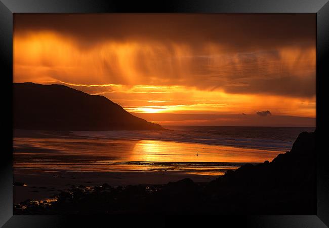 Sunrise at Caswell Bay Framed Print by Leighton Collins