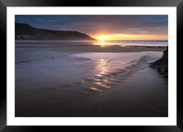 Caswell Bay beach stream Framed Mounted Print by Leighton Collins