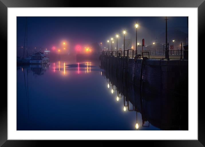 Swansea Marina lights Framed Mounted Print by Leighton Collins