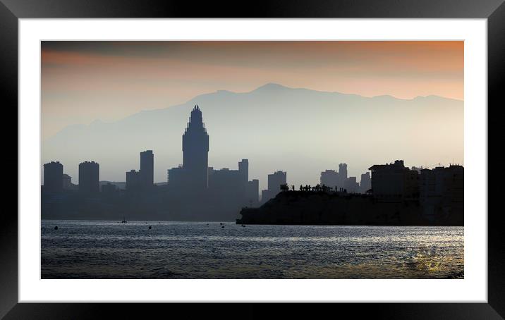 Benidorm at dusk Framed Mounted Print by Leighton Collins