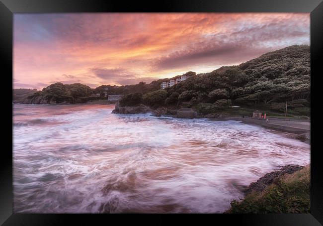 Caswell Bay sunset Framed Print by Leighton Collins