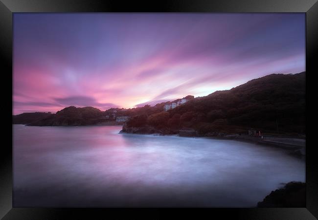 Caswell Bay at dusk Framed Print by Leighton Collins