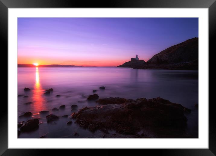 Sunrise at Mumbles lighthouse Framed Mounted Print by Leighton Collins