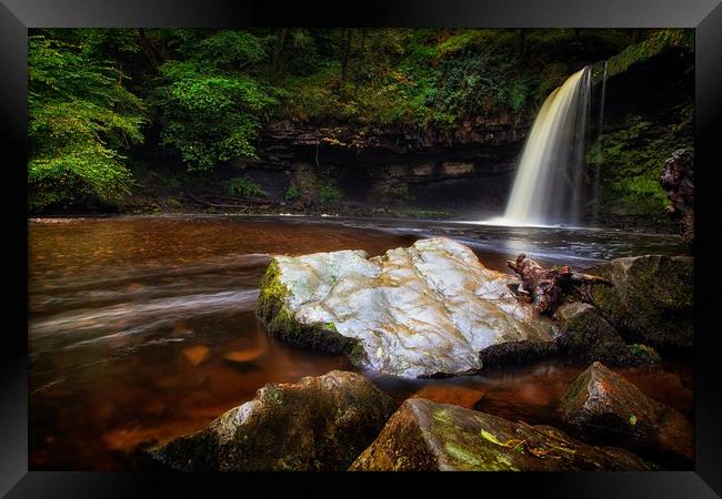 The rock at Sgwd Gwladus waterfall Framed Print by Leighton Collins