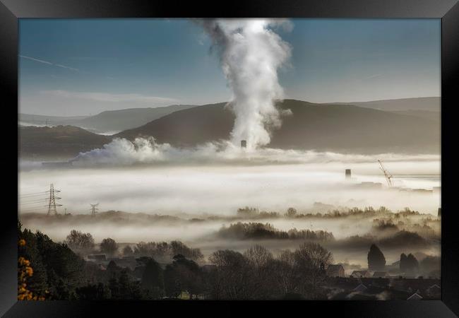 Baglan Bay power station steam cloud Framed Print by Leighton Collins