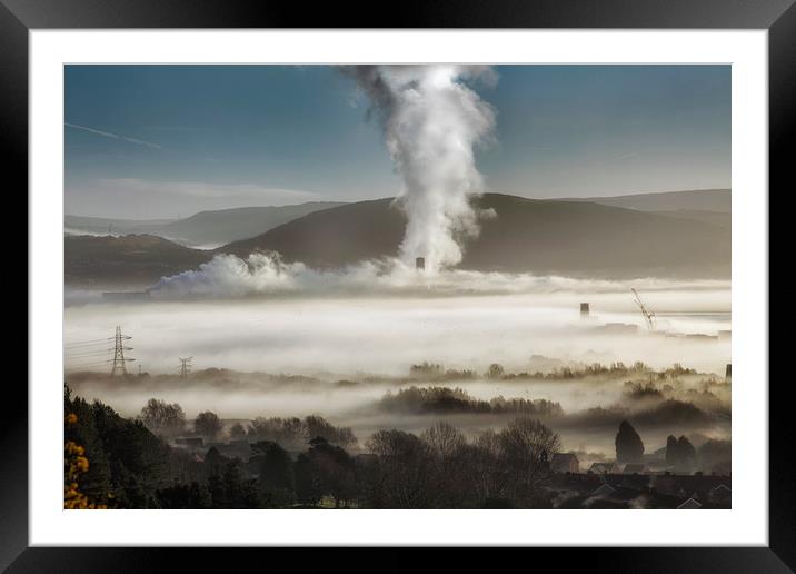 Baglan Bay power station steam cloud Framed Mounted Print by Leighton Collins