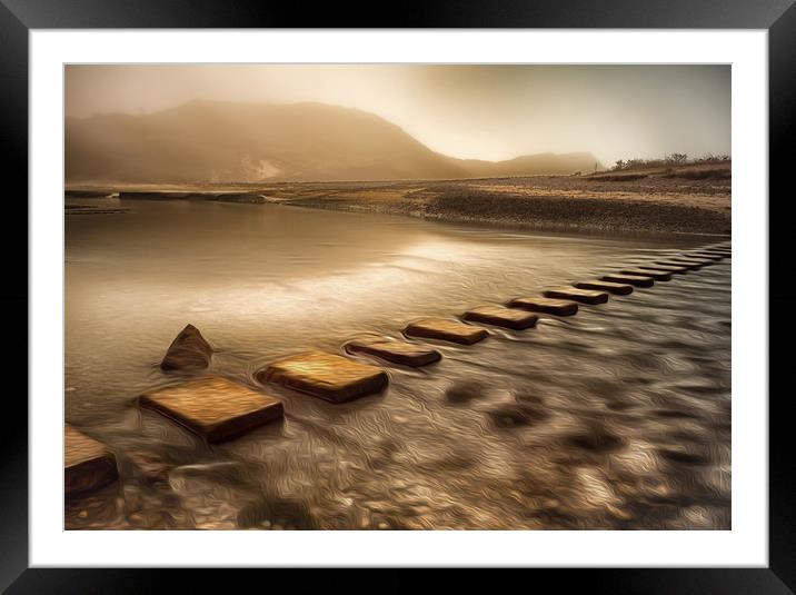 Stepping stones with oil effect Framed Mounted Print by Leighton Collins