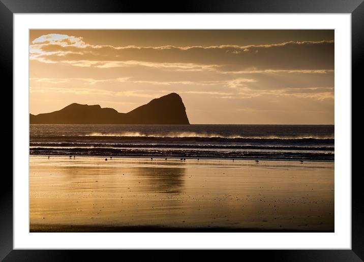 Rhossili beach and Worms Head Framed Mounted Print by Leighton Collins