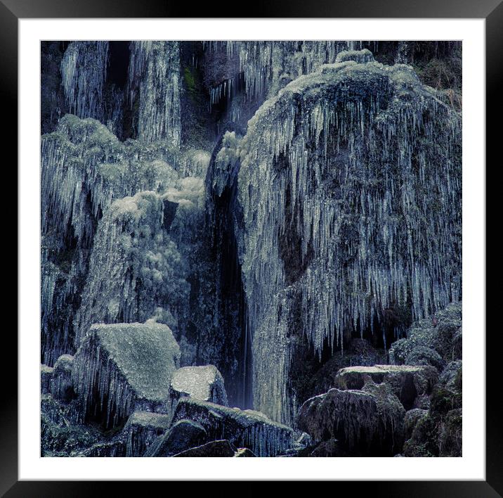Frozen rocks and icicles Framed Mounted Print by Leighton Collins