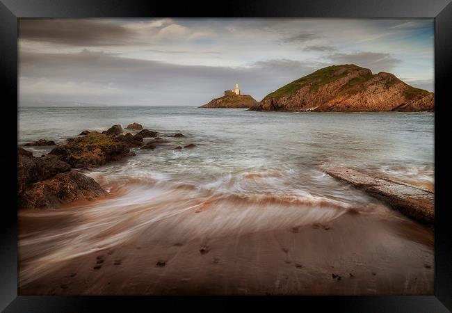 Mumbles Lighthouse and beach Framed Print by Leighton Collins