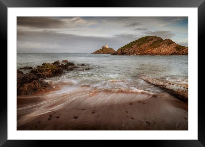 Mumbles Lighthouse and beach Framed Mounted Print by Leighton Collins