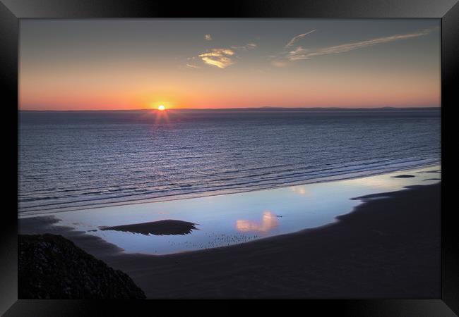 Rhossili Solstice sunset 2018 Framed Print by Leighton Collins