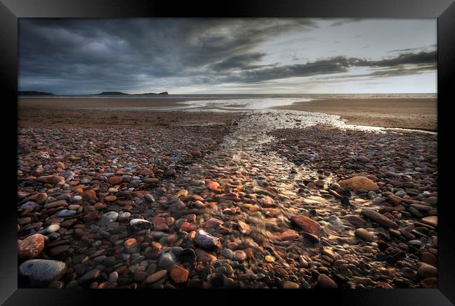 Pebbles on Rhossili Beach Framed Print by Leighton Collins