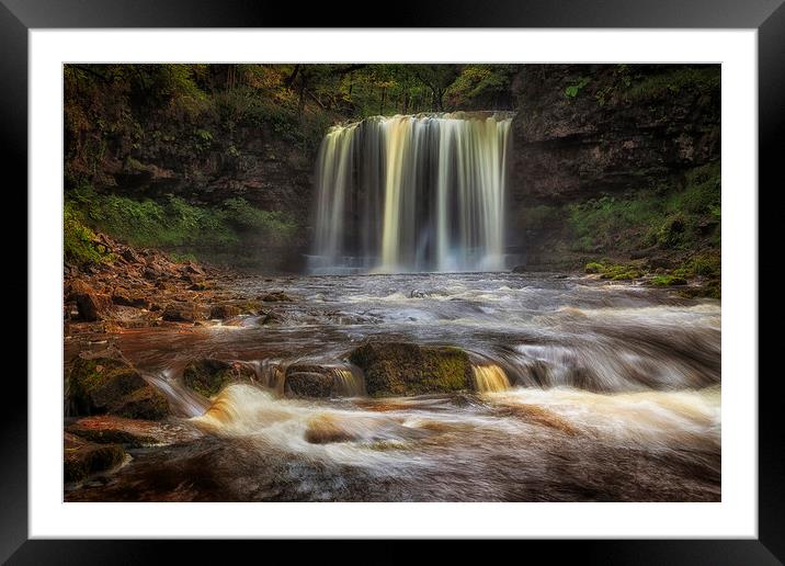 Sgwd yr Eira in full flow Framed Mounted Print by Leighton Collins