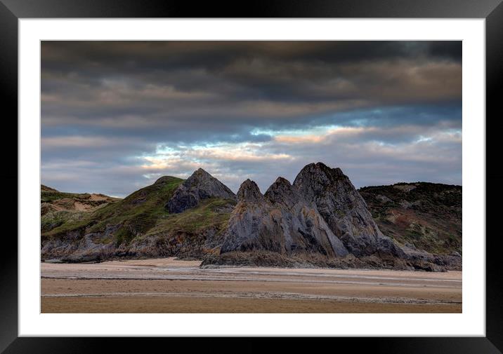 Jagged Three Cliffs Bay Framed Mounted Print by Leighton Collins