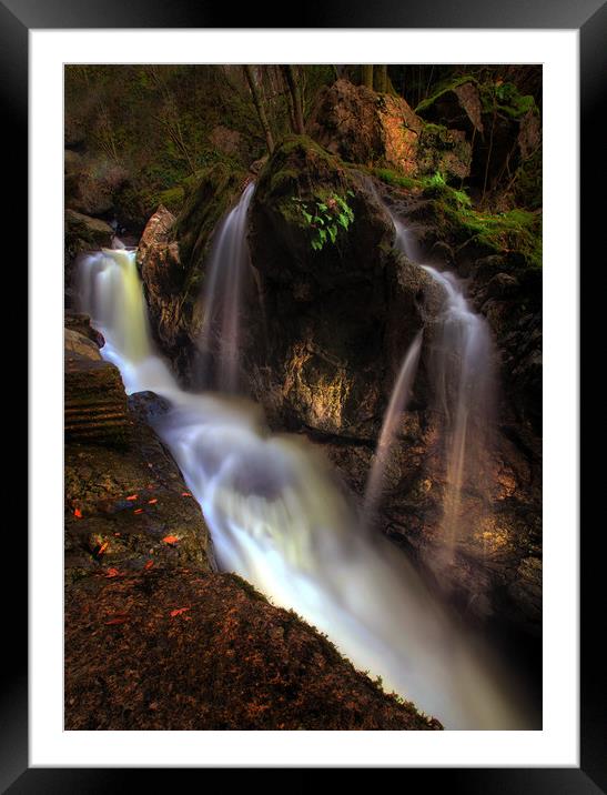 Waterfall behind Dinas Rock Framed Mounted Print by Leighton Collins