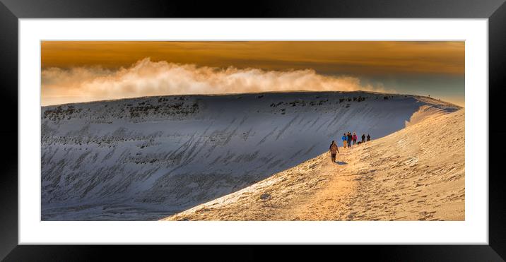 Winter walkers on Penyfan Framed Mounted Print by Leighton Collins