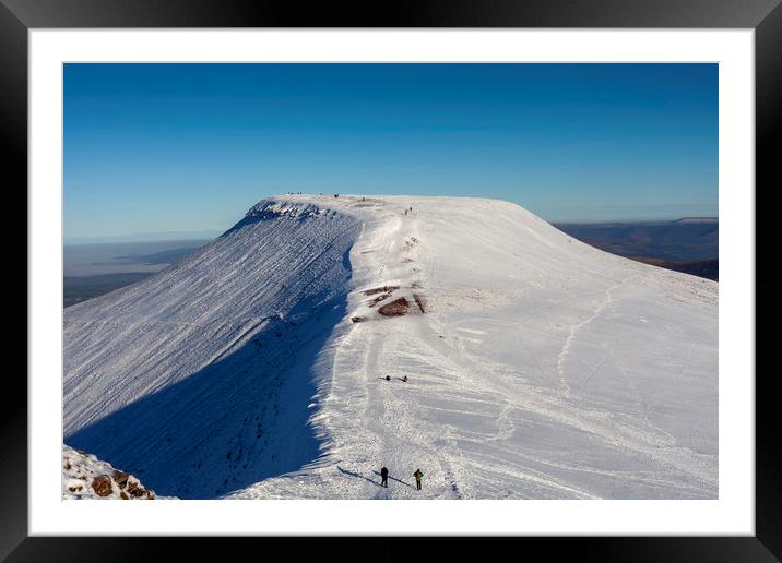 Winter hikers on Corn Du Framed Mounted Print by Leighton Collins