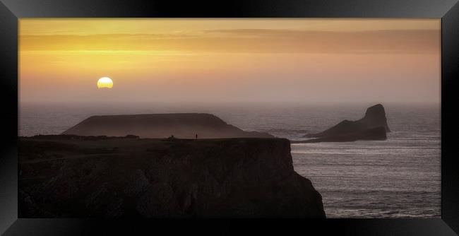 Sunset at Worms Head Framed Print by Leighton Collins