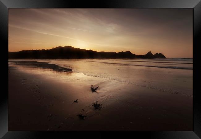 Daybreak at Three Cliffs Bay Framed Print by Leighton Collins