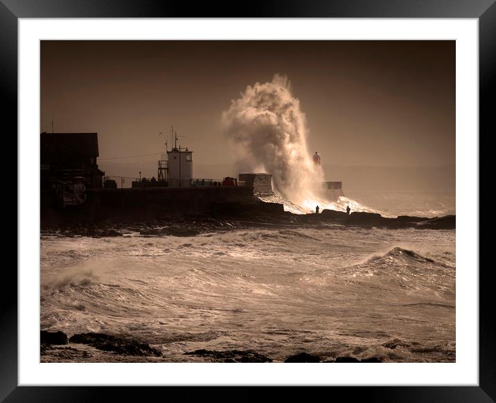 Storm Graham at Porthcawl lighthouse Framed Mounted Print by Leighton Collins