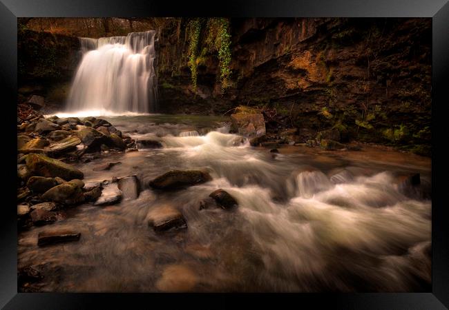 Brecon waterfall South Wales Framed Print by Leighton Collins