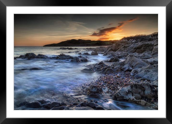 Rotherslade Bay sunset Framed Mounted Print by Leighton Collins