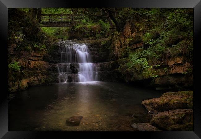 Dinas Rock waterfall Framed Print by Leighton Collins
