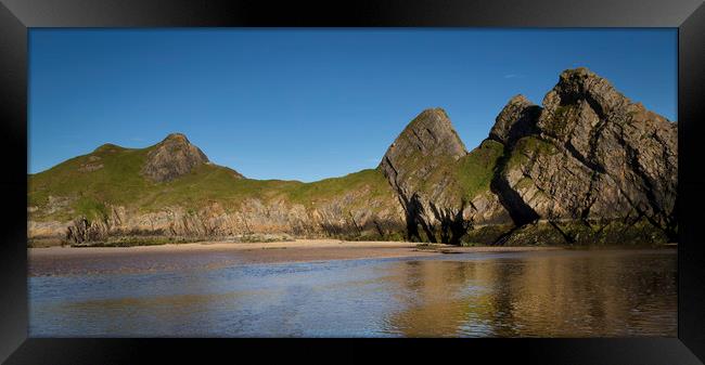 The rugged Three Cliffs Bay Framed Print by Leighton Collins