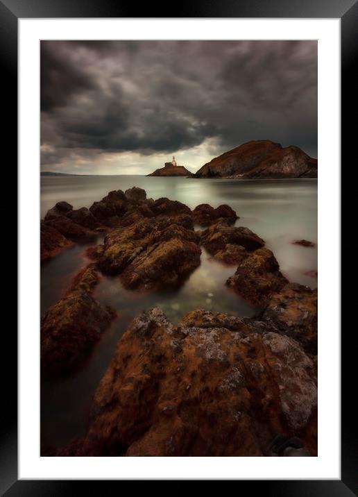 Dramatic weather over Mumbles lighthouse Framed Mounted Print by Leighton Collins