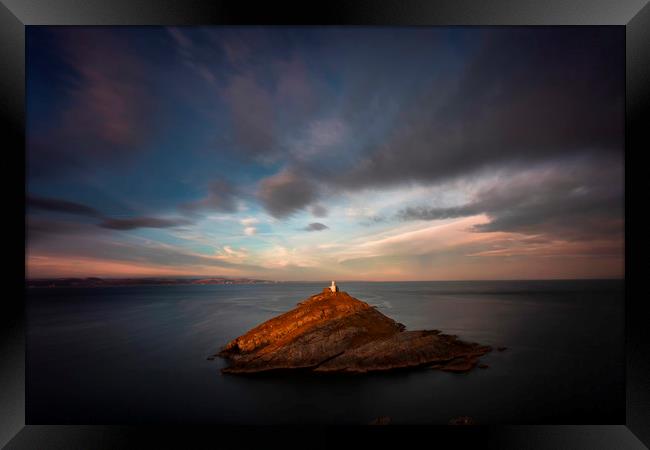 Sunlight on Mumbles Lighthouse Framed Print by Leighton Collins