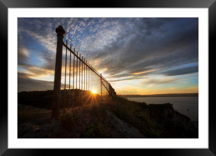 Safety railings and sunset Framed Mounted Print by Leighton Collins