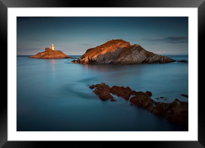 Mumbles Lighthouse at dusk Framed Mounted Print by Leighton Collins