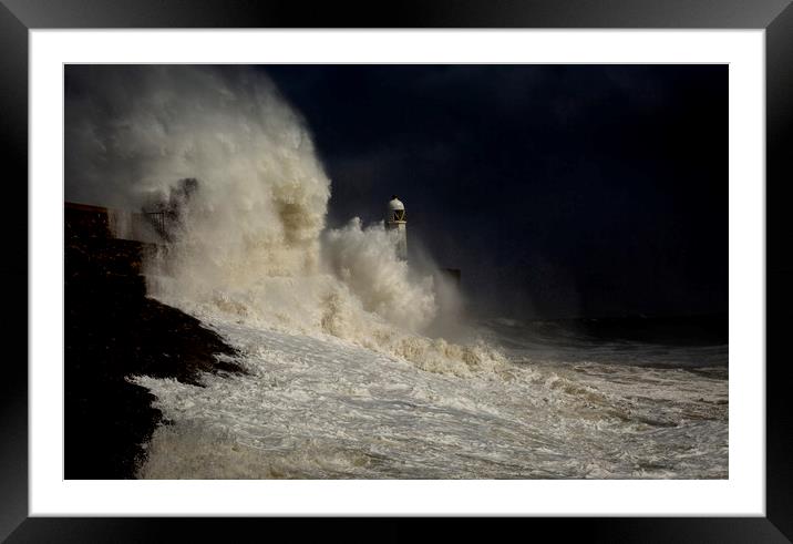 Storm over Porthcawl lighthouse Framed Mounted Print by Leighton Collins