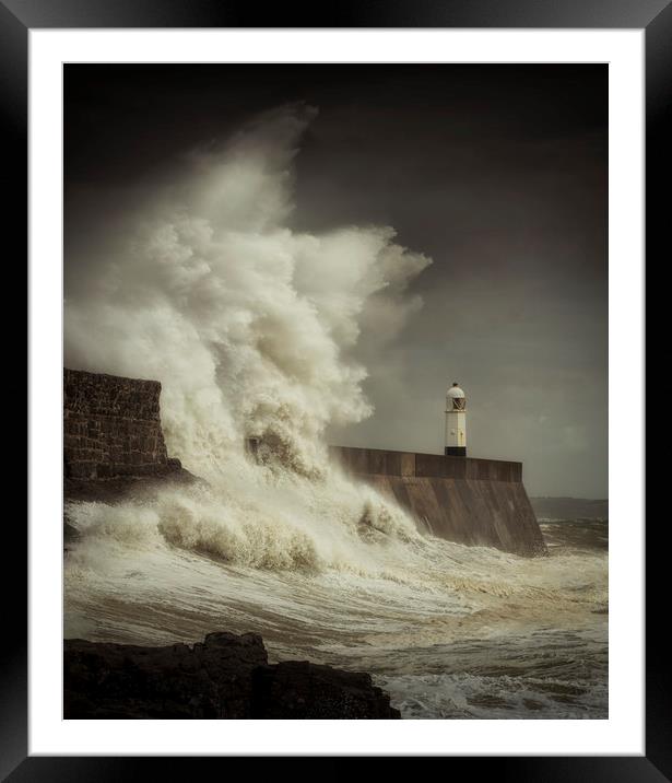 Giant waves hit Porthcawl Framed Mounted Print by Leighton Collins