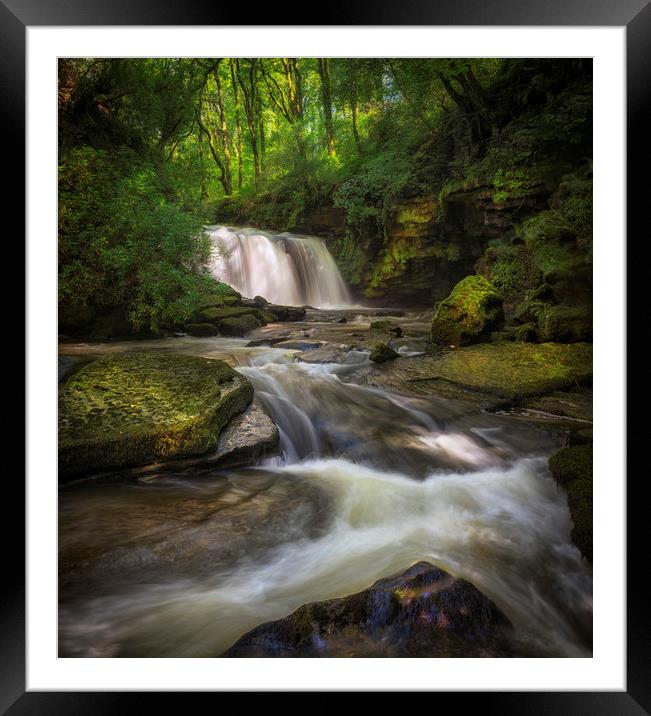 The Upper Clydach River waterfall in Swansea Framed Mounted Print by Leighton Collins