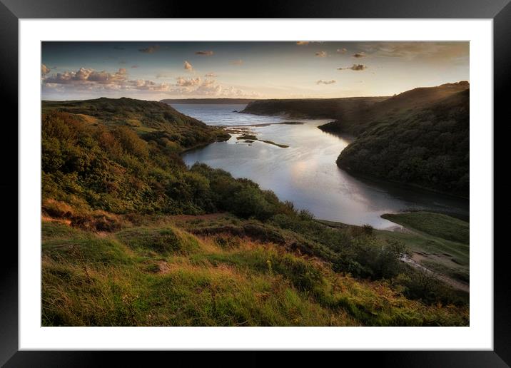 High tide at Three Cliffs Bay Framed Mounted Print by Leighton Collins