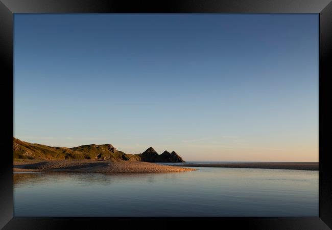 Blue sky at Three Cliffs Bay  Framed Print by Leighton Collins