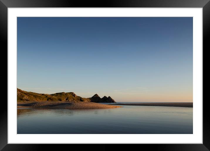 Blue sky at Three Cliffs Bay  Framed Mounted Print by Leighton Collins