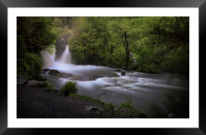 Swollen waterfall at Penllergare Valley Woods Framed Mounted Print by Leighton Collins