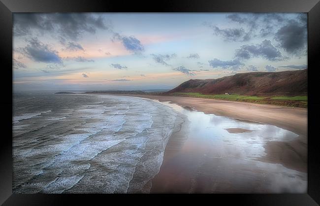 Dusk at Rhossili Bay Framed Print by Leighton Collins