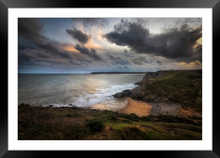 Pobbles Bay and Three Cliffs Framed Mounted Print by Leighton Collins